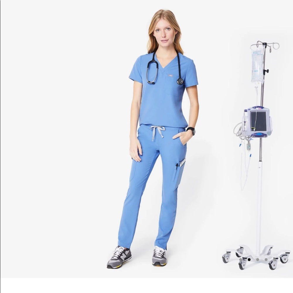 FIGS Yola Skinny Scrub Pants in Ceil Blue, LARGE